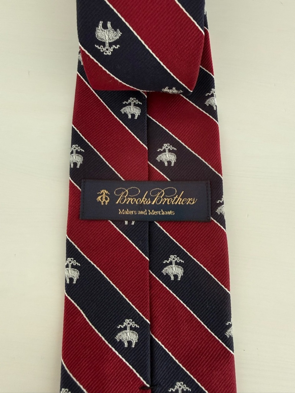 Brooks Brothers Silk Tie Red Navy Stripe Golden Fleece Classic Preppy - Picture 2 of 5